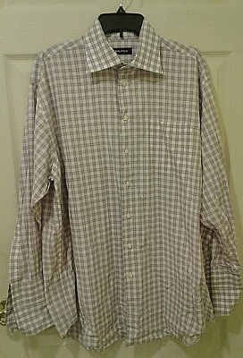 Camisa de vestir a cuadros morada y blanca con puño francés Nautica para hombre 100 % algodón talla 17  Foto 1 de 4