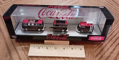 M2 Machines Coca Cola 3pc VW Deluxe Delivery Bus  & Camper  set - Image 1 of 4