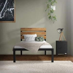 Metallbett Bettgestell Lattenrost Bett Schlafzimmerbett Stahl Schwarz 90x200 cm - Bild 1 von 7