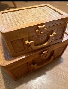 Bamboo Suitcases Handmade  Made In Shanghai 1970 Storage Trunks set Of two - Picture 1 of 9
