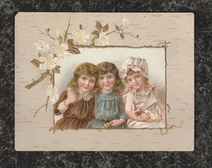 Victorian Trade Card Three Pretty Girls & Doll C D Kenny Coffee Baltimore 6,25x5 - Bild 1 von 3