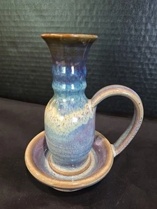 Vtg Drip Glaze Pottery Chamber Candlestick Boho Eclectic Handmade - Picture 1 of 6