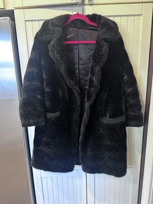 VTG Esprit By North Bay Black Super PLUSH Faux Fur Coat Open Front Sz L - Image 1 of 4