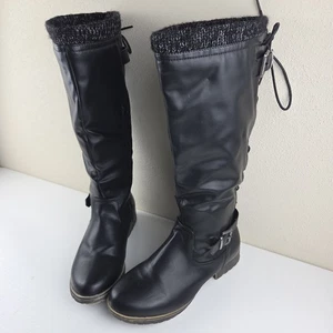 Just Fab Damenstiefel 7,5 Daloa hoch Reiten schwarz Kunstleder Schnalle Reißverschluss - Bild 1 von 16