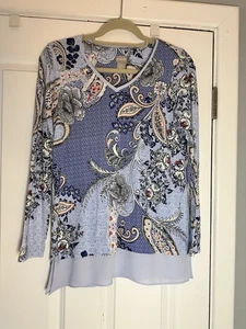 CHICOS Paisley Blues Patterned Long Sleeve Top Sz 00 - Picture 1 of 5
