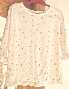 Fat Face Women's Top Size 12 White Coral Birds 3/4 sleeves Button Back - Picture 1 of 4