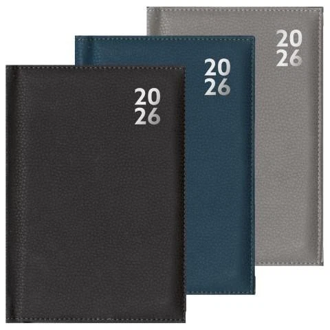 DESIGN GROUP 2026 Diary A4 Faux Leather Day Per Page Daily Planner Organiser Black Grey Navy