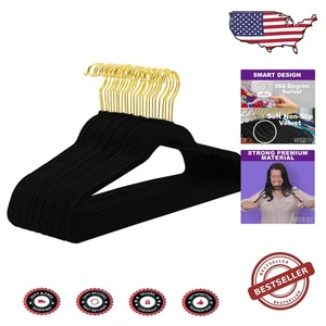 Luxurious 60 Pack Velvet Hangers - Gold Hooks, Non-Slip & Closet Essential - Picture 1 of 10