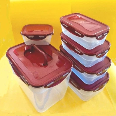 LocknLock 6-Pc NESTABLE Rectangular Storage SET w/ Handle Cinnamon RED BRAND NEW - Image 1 of 4