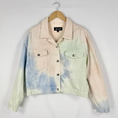 WETSEAL Women’s 2000’s Tie Dye Denim Jacket Rainbow Festival - Image 1 of 4