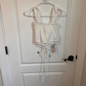 Corsetto donna Commerse cropped top volant pizzo cravatta schiena taglia large bianco nuovo con etichette - Foto 1 di 8