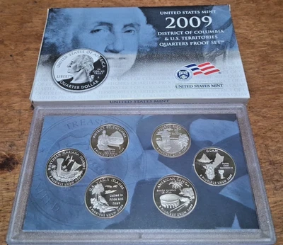 2009 S Proof Territories Quarter Set Gem Original Box & COA 6 Coins CN-Clad - Image 1 of 4
