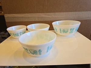 Vintage Pyrex Amish Butterprint Turqouoise Mix Bowl Set 4 pc 401 (2-402) & 403 - Picture 1 of 7