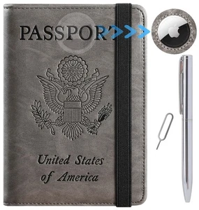 Airtag Passport Holder Cover Wallet Travel Essentials RFID Blocking Leather C... - Picture 1 of 9