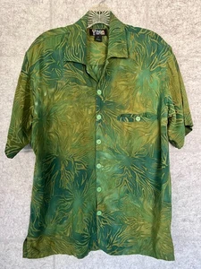 Vintage Tropical Tantrum Shirt Mens Green Batik 80s 90s Hawaiian Shirt Medium - Picture 1 of 5