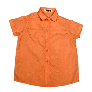 Camisa de vestir naranja hecha a mano manga corta con botones 2T 3T para niños pequeños - Imagen 1 de 5