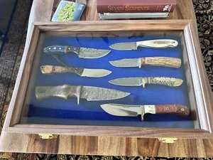 Knife Display Case Pistol 18" x 12" x 3" Gun Walnut & Blue Wood USA Shadow Box - Picture 1 of 13