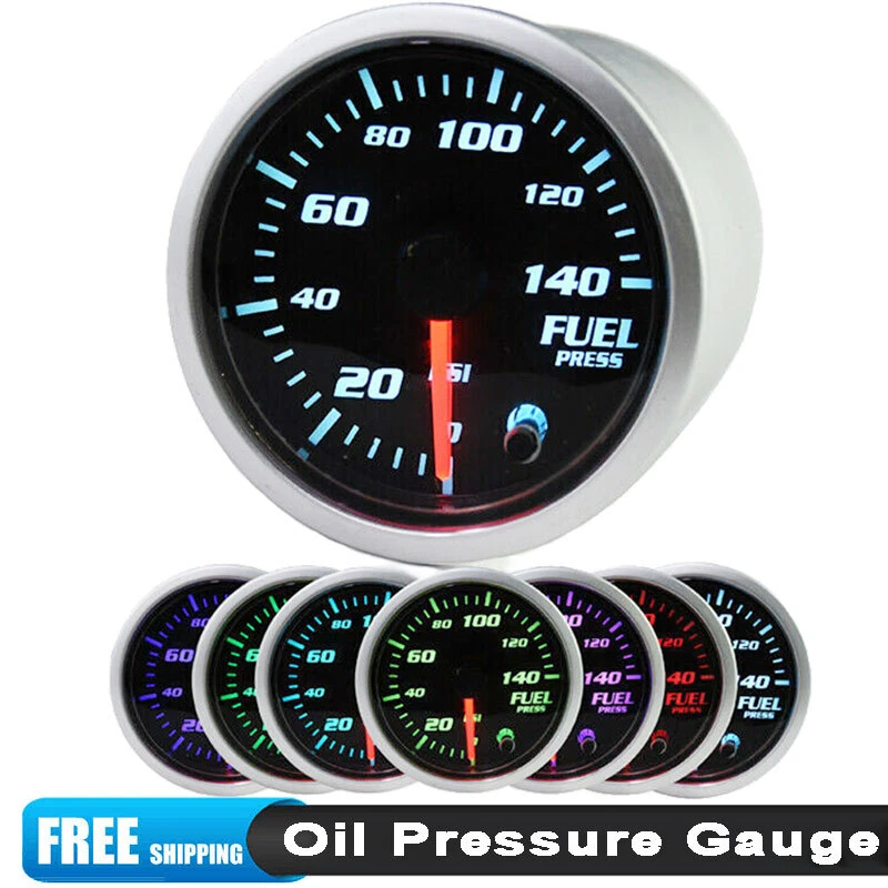 Датчик давления топлива 52 мм/2 дюйма с черной поверхностью 0-140 фунтов на квадратный дюйм алюминиевый - Изображение 1 из 4