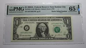 $1 2003 Radar Serial Number Federal Reserve Currency Bank Note Bill PMG UNC65EPQ - Picture 1 of 3