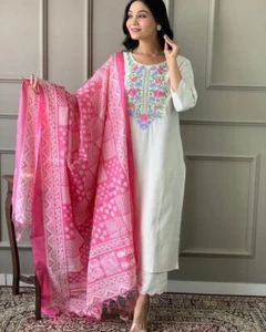 Khadi Baumwollkleider Kurta Palazzo Kleid Lockeres Kleid Salwar Kameez Anzüge Kurties - Bild 1 von 4