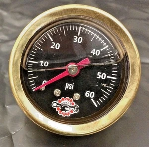 BRASS HARLEY LIQUID FILLED OIL PRESSURE GAUGE 60PSI hd chopper bobber black 60 - Picture 1 of 4