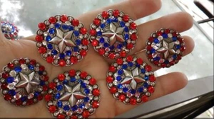 6 pc crystal bling saddle concho set star red, white, n blue crystals  - Picture 1 of 6