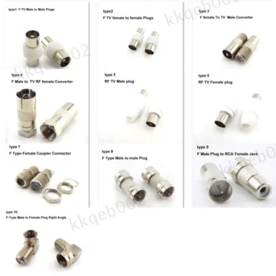 2x TV  RF F female Male to RF Coax F female Connector Socket Terminal Converter - Image 1 of 4