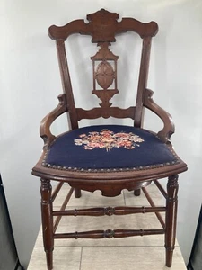 Victorian Parlor Dining Room Formal Floral Embroidered Accented Captains Chair - Picture 1 of 23