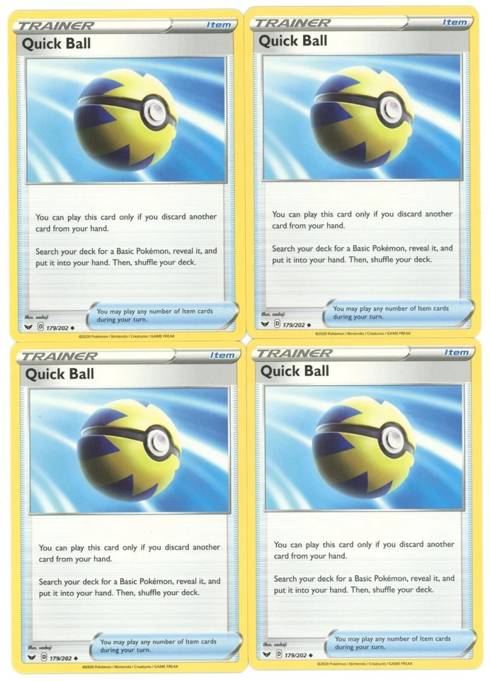 4x Pokemon TCG Quick Ball 179/202 Swsh01: Sword & Shield Playset - Image 1 of 1