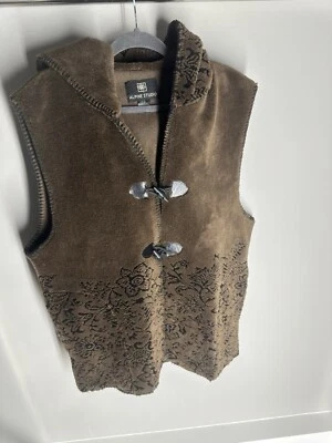Chaleco Alpine Studios Marrón Botón Mujer’s Grande Negro Bordado Flores y Capucha Foto 1 de 4