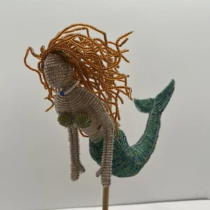 Brunette Mermaid Glass Beads Beaded Wire Beadworx Extol Haiti Hanging - Picture 1 of 8