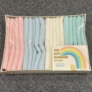 Vintage Baby Waschlappen Set Tom Togs Geschenk The Rainbow USA weicher Frottee Strick - Bild 1 von 4