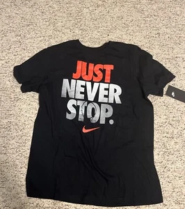 Nike Tee Black Just Never Stop Short Sleeve Shirt Sz L - Picture 1 of 6