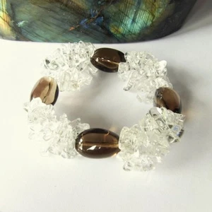 JEWELLERY PIECE BRACELET SMOKY QUARTZ ROCK CRYSTAL SLIVER Flexible - Picture 1 of 1