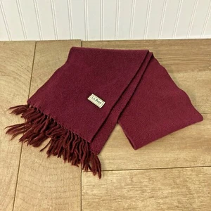 VINTAGE L.L. BEAN MAROON FRINGED SOLID W LOGO TAG SCARF 100% LAMBSWOOL EUC - Picture 1 of 7