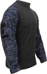 Midnight Blue Digital Camo Tactical Airsoft Combat Shirt Paintball Base Top - Picture 1 of 6