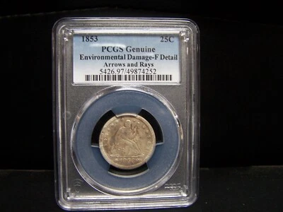 1 1853 PCGS FINE  Details  Arrows & Rays Seated Liberty Quarter - Image 1 of 4