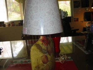 Antique Ceramics Table Lamp Vase Painted Leaves senery, shaded - Picture 1 of 7