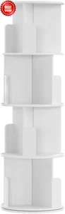 4-Tier Bookshelf, Corner Wall Shelves, Swivel Display Rack, CD/DVD Storage, Whit - Picture 1 of 12