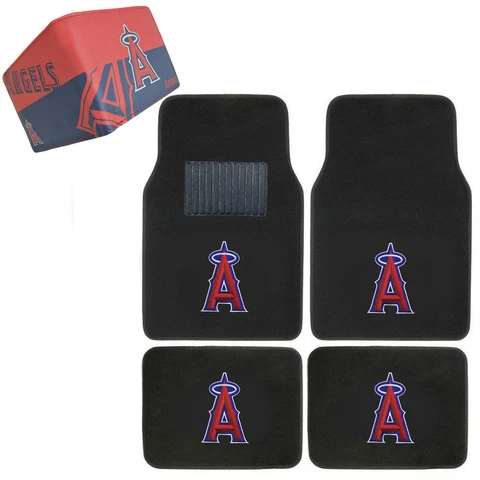MLB Los Angeles Angels Car Truck Carpet Floor Mats & Synthetic Leather Wallet Cover