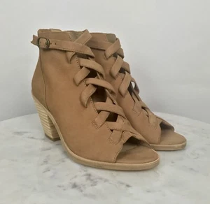 Eileen Fisher Women’s Lynn Open Toe Shoes Nubuck Leather Bootie NWOB Wheat - Picture 1 of 8