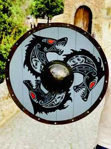 Wikinger Drachen Schild Vintage 24 Zoll Holz Rund Schild Geschenkartikel - Bild 1 von 3