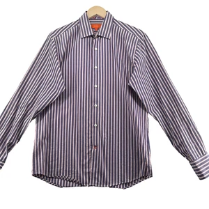 Tallia Men's Size M Blue Stripe Cotton Flip Cuffs Long Sleeve Casual Shirt - Picture 1 of 11