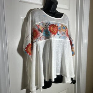 Savanna Jane Womens S Small Boho Embroidered Floral Peasant Blouse Top Oversized - Picture 1 of 9
