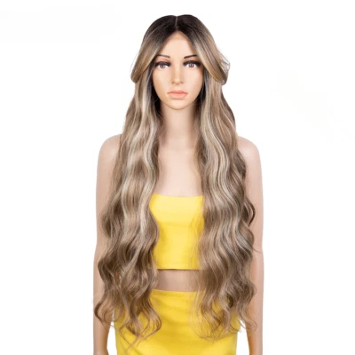 Peluca frontal de encaje sintético Wave 34 pulgadas húmeda y ondulada suelta onda profunda para mujer Foto 1 de 4