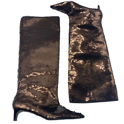 全新带标签 Zara 棕色亮片及膝靴 37 6.5 码迪斯科俱乐部服装派对 — 第 1/4 张图片