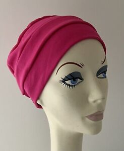 NWT Hats with Heart Chemo Hat 3-seam Turban Cotton Blend Knit ~ FUCHSIA • USA