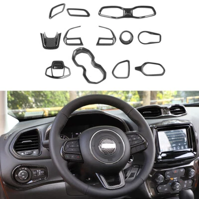 12 Full Set Interior Console Cover Trim Kit for Jeep Renegade 2016+ Carbon Fiber Foto 1 de 4