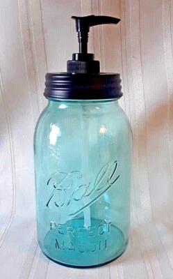 BALL Soap Pump DISPENSER MASON JAR Black RUST PROOF Half Pint/Pint/Quart  ~ Blue - Image 1 of 4