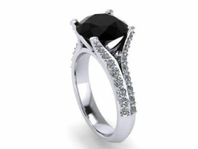 3.55Ct Black Round Lab-Created Diamond 14K White Gold Glorious Engagement Ring - Image 1 of 4